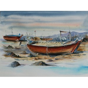 Momin Waseem, 09 x 12 Inch, Water Color on Paper, Seascape Painting, AC-MW-037